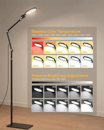 Sun Lamp 12000 Lux Full Spectrum Daylight Therapy Floor Lamp with 670nm Red Light Therapy and Monitor Mount 6-in-1 Modes 9 Color Temperatures 10 Brightness Magnetic Remote 43-68.5 Adjustable UV-Free - Thumbnail 5