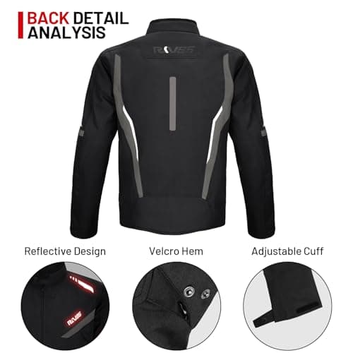 RKV86 Mens Motorcycle Jacket with Detachable Thermal Liner & Knee Pads CE Armored Riding Jacket Water-Repellent Windproof for All Season (Black-Grey 2XL) - Thumbnail 5