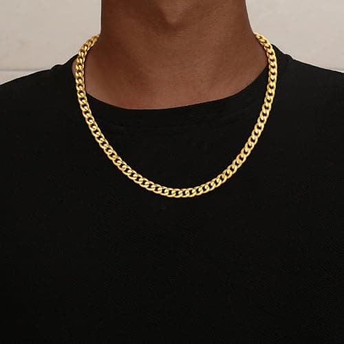 HIMSTORY Gold Chain for Men, 18K Gold Plated 925 Sterling Silver 7mm Cuban Link Curb Chain for Men Jewelry Sturdy Non-Fading Mens Chains Gifts for Dad Husband 22 Inch - Thumbnail 2