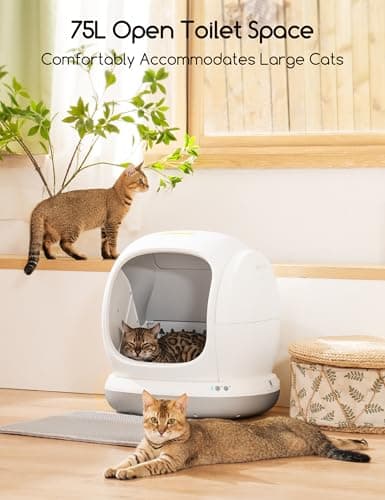 MeoWant Self-Cleaning Cat Litter Box, 75L Extra Large Open Automatic Cat Litter Box for Multi Cats, Integrated Safety Protection/APP Control/Odor Removal Smart Box with Mat & Liner (Gray) - Thumbnail 2