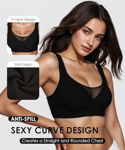 Brabalas Wireless Bras for Women (34C-42DD), Extremely Comfortable Seamless Bra Mesh Bralettes Adjustable Straps Everyday Bra 36D Black - Thumbnail 5