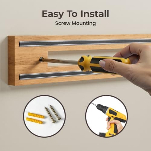 Magnetic Knife Holder for Wall, Magnet Knife Storage Strip Wooden 16.5 Inch, Use as Knife Bar, Knife Rack, Kitchen Utensil Organizers Tool, Wall Mount, Housewarming, Party, Gift - Thumbnail 6