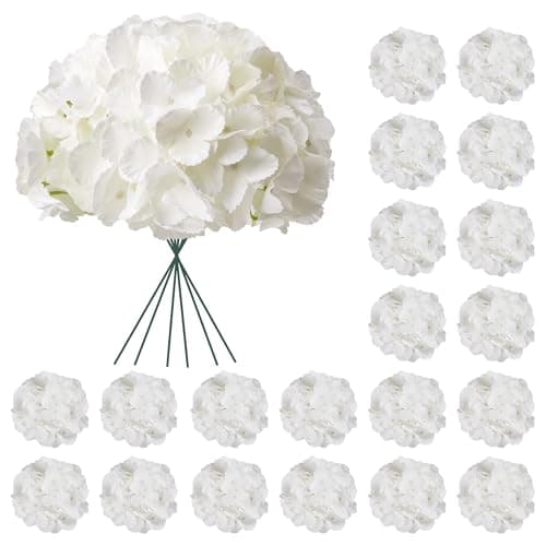 BSMYBO 50pcs Hydrangea Artificial Flowers White Faux Hydrangea Flowers Heads with Stems Silk Flowers for Wedding Arch, Table Centerpieces, Home, Garden, Baby Shower, Party Decor - Image 1