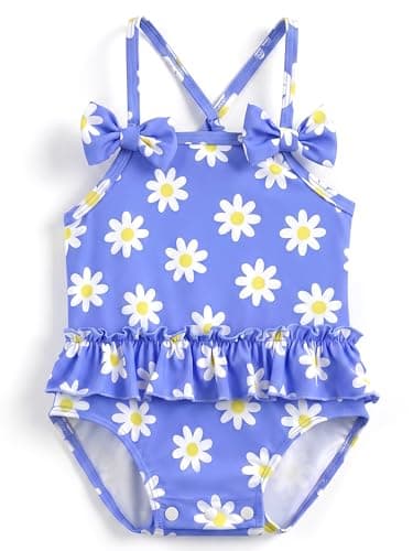 Eayouko Baby Swimsuit Girl Toddler Bathing Suit One Piece Stripe Newborn Infant Swimwear Summer Beach Blue Floral - Image 1
