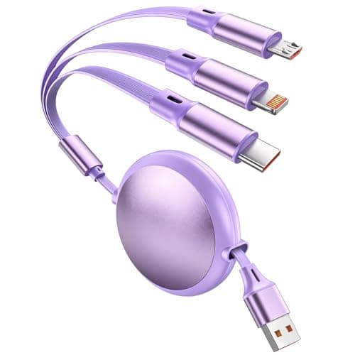 Multi Charging Cable, 3 in 1 Retractable Multiple Charger Cord, Retractable Car Charger Cable with Type C/L/Micro USB Ports for Cell Phones/IP/Galaxy/PS/Tablets/Pads, Car Accessories for Women