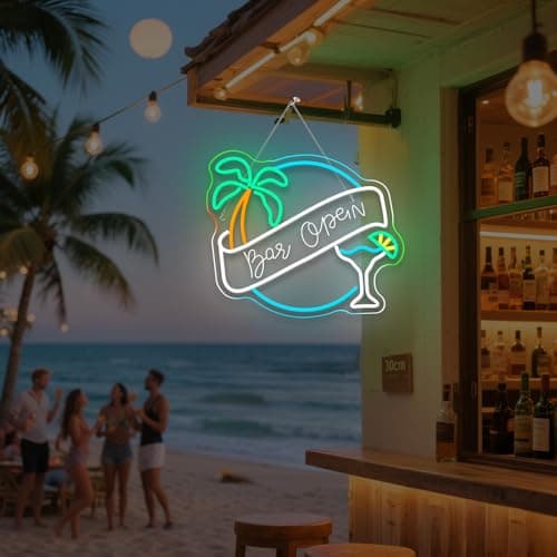WX&YH Bar Open Neon Sign Cocktail Coconut Tree Led Light Open Signs for Business Bar Decorations for Home Pub Party Club Beer Bar Lights Man Cave Coffee Stores Restaurant Palm Decor Gifts - Thumbnail 2