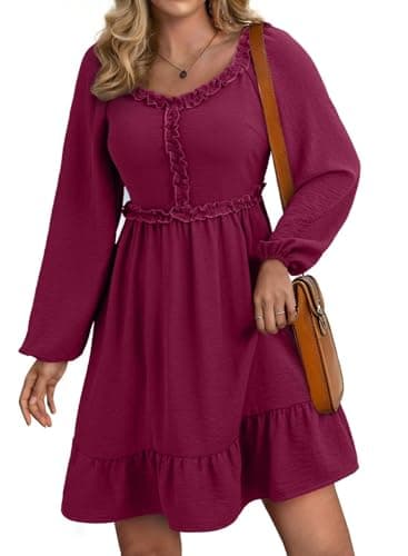 Dokotoo Fall Dresses for Women 2026 Casual Sweetheart Neck Long Sleeve Empire Waist Ruffle Smocked Mini Dress Red XX-Large - Image 1