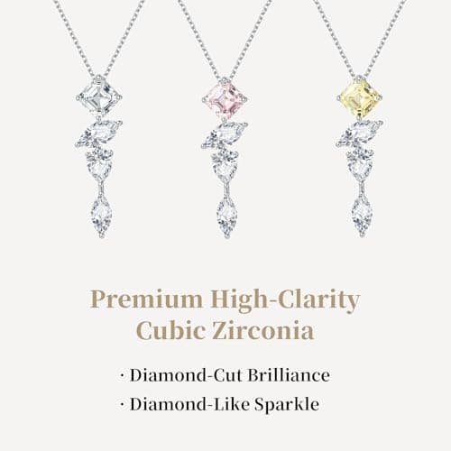 Gloraine White Gold Plated Cubic Zirconia Necklace, 7A-Grade Multi-Cut CZ Pendant, Hypoallergenic Jewelry Gift for Women (White) - Thumbnail 5