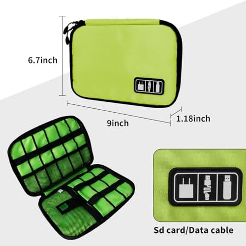 Lcsmaokin Electronics Organizer Travel Case,Electronic Accessories Storage Bag,Portable Waterproof Cable Organizer Bag,Travel Cord Organizer Bags for Small Charging Cord Storage,SD Card-Green - Thumbnail 4