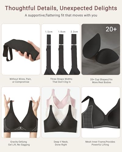 As Fairy 2026 Deep V Wireless Push Up Bras for Women Seamless Bra with Support No Underwire Bralette(Black 36B) - Thumbnail 6
