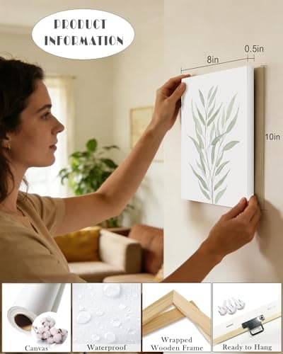 Drsoum Botanical Plant Framed Wall Art Boho Wall Decor for Bathroom Sage Green Eucalyptus Leaf Prints Minimalist Aesthetic Ready to Hang Set of 4, 8x10 in (Framed) - Thumbnail 3