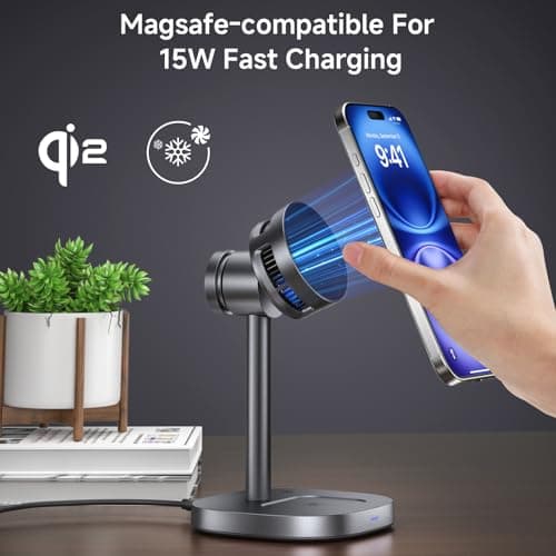 3-in-1 Magnetic Wireless Charging Stand, rotatable Wireless Charger with Heat Dissipation Function, Qi2 Certified 15W Charger, Compatible with iPhone 17-12 Series, Apple Watch and AirPods. - Thumbnail 4