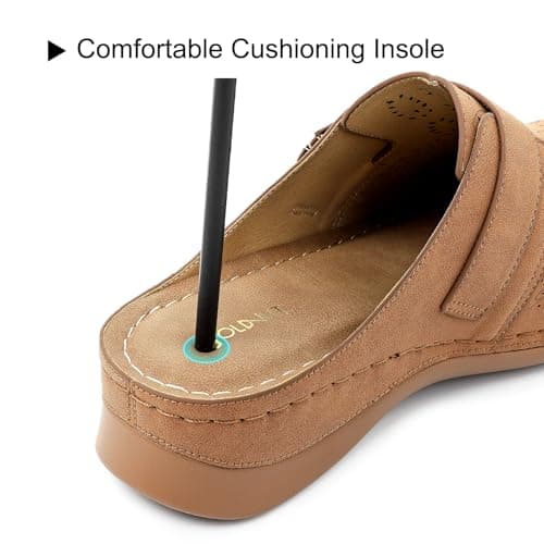 Goldnut Comfortable Clogs for Women with Arch Support - Brown Closed Toe Slip On Mules, All Day Wear Casual Dressy Shoes Size 7 - Thumbnail 5