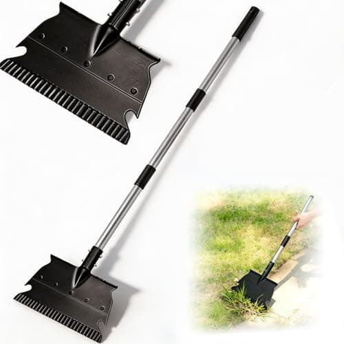 QREIHLPY Garden Flat Shovel, 50" Weed Removal Tool with Detachable Pole, Manganese Steel Weeding Shovel with Reinforced Rib & Wavy Anti-Curl Edge, Scraper for Lawn Edging, Driveway Cleaning - Image 1