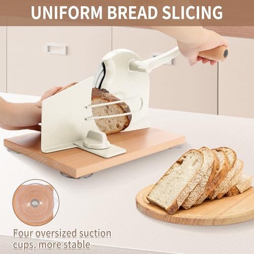 CAWIU Manual Bread Slicer with Hand Crank- Adjustable Thickness Bread Cutter for Even Slices, Perfect for Homemade Sourdough, Sandwich, and More, Cream - Thumbnail 5