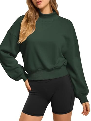 ATHMILE Womens Cropped Sweatshirts Oversized Turtleneck Long Sleeve Tops 2026 Spring Winter Loose Pullover Teen Girls Clothes Dark Green - Image 1