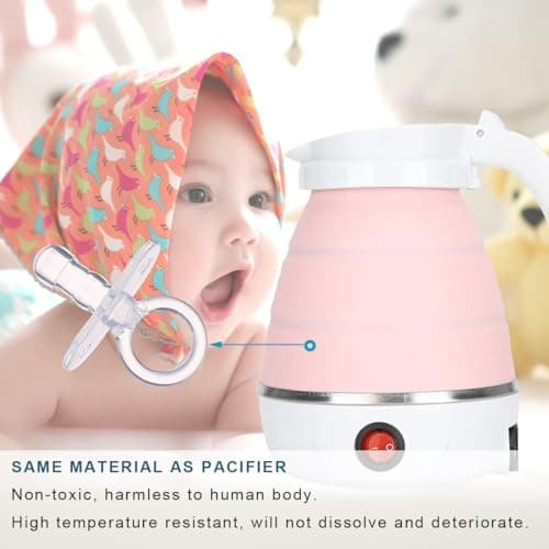 Foldable Electric Kettle, Upgraded Food Grade Silicone,600W 600ML Flash Heat Small Portable Travel Electric Kettle,110V US Plug (Sakura Pink) - Thumbnail 2