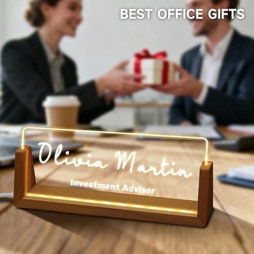 Custom Desk Name Plate Personalized with Wood LED Light Base, Office Acrylic Nameplate for Men Dad Father, Personalized Office Desk Accessories Decor, Boss Executive Name Sign. - Thumbnail 6