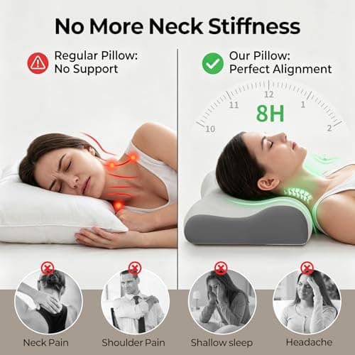 Polovo Cervical Neck Pillow for Pain Relief - Ergonomic Side Sleeper Pillow for Deep Sleep, Contour Memory Foam Pillows for Sleeping Bed Pillow for Side Back Stomach Sleepers with Cooling Pillowcase - Thumbnail 3