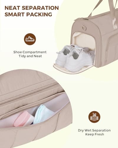 WANDF Convertible Garment Bags for Travel with Wet Pocket Carry on Garment Duffle Bag 2 in 1 Puffy Hanging Clothes Travel Bags with Shoe Compartment for Airplanes Business Weekend Gym Wedding (Khaki) - Thumbnail 3