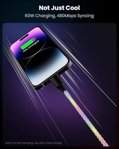 ComfyBay 3.3FT USB C to USB C Charging Cable, Ambient RGB Light Up Charger Cord, Compatible with Samsung Galaxy, iPhone 16/15, iPad, and More - Thumbnail 5