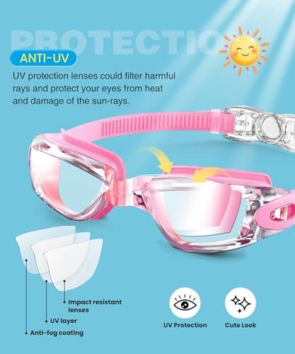 QALLY Kids Goggles Age 4-16, Kids Swimming Goggles UV Protection Anti-Fog No Leaking, 3 Pack Swim Goggles for Boys Girls Youth - Thumbnail 3