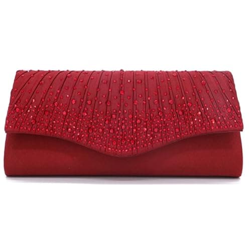 2026 Dressy Evening Bag for Women Rhinestone Formal Purse Envelope Handbag Bridal Wedding Minimalist Clutch（Red） - Image 1