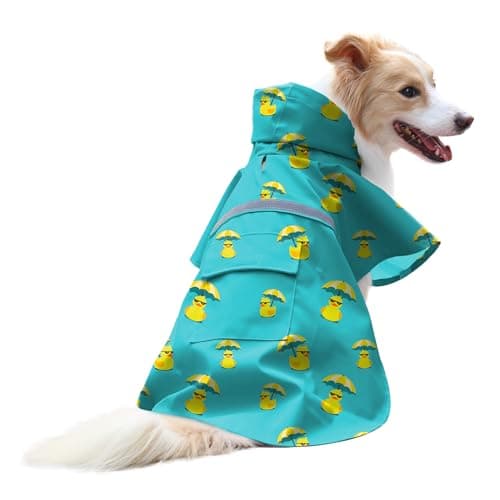 NACOCO Large Dog Raincoat Adjustable - Pet Rubber Ducks Yellow Water Proof Clothes Lightweight Rain Jacket Poncho Hoodies with Strip Reflective Pink (Lake Green M, Sunglass Duck)