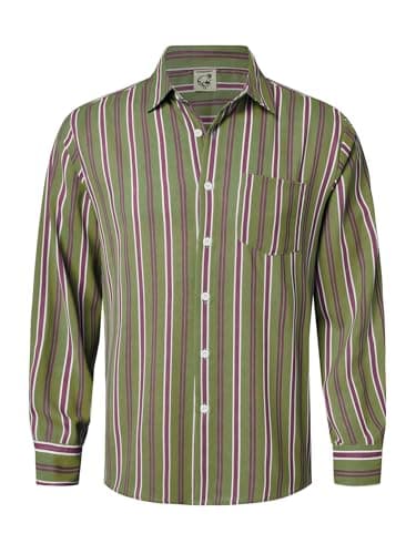 Hardaddy Men's Classic Color Contrast Striped Shirt Long Sleeve Casual Button Down Shirts Blouse Green XXL - Image 1