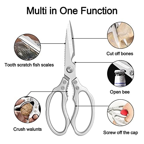 CGBE Kitchen Scissors, Multi-Purpose Kitchen Shears, Heavy Duty Dishwasher Safe Food Scissors for Chicken, Poultry, Fish, Meat & Herbs with Non-Slip Grips - Sliver - Thumbnail 2