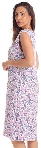 Dreamcrest Women's Sleeveless Henley Nightgown, Soft Stretch Sleep Dress with Lace Trim, Butterfly, 1X - Thumbnail 2