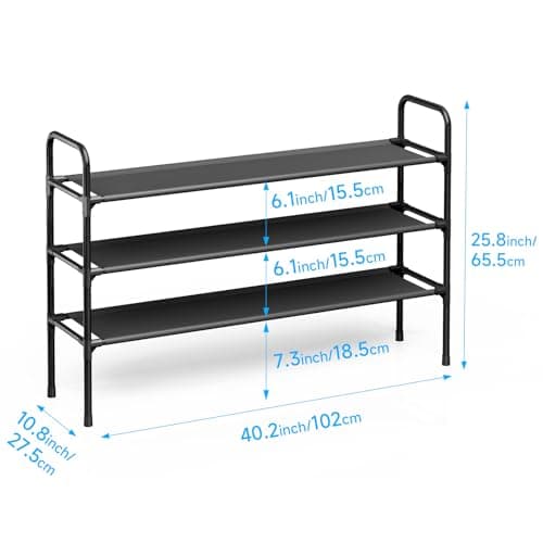isightguard Long Shoe Rack for Closet - 3 Tier Shoe Organizer Storage for Entryway, Front Door Entrance, Metal Frame, Non-Woven Fabric Shelves, 10.8“ D x 40.2” W x 25.8” H - Thumbnail 2