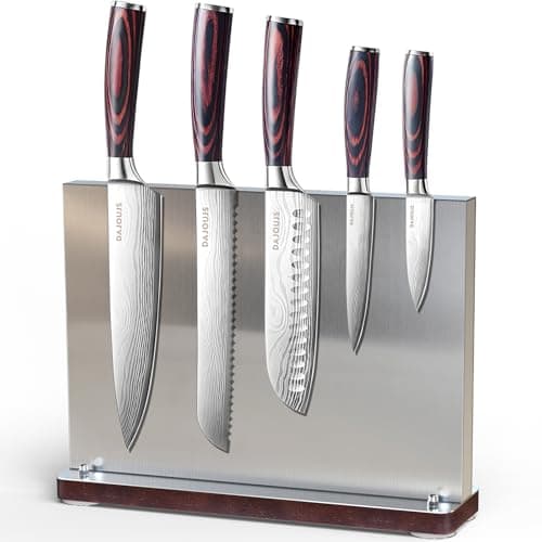Kitchen Knife Set with Block - 6 Pcs Chef Knife Block Set, 5 Pcs High - Carbon Stainless Steel Razor - Sharp Knives with a Magnetic Knife Block Holder, Versatile and Professional Kitchen Knives Set