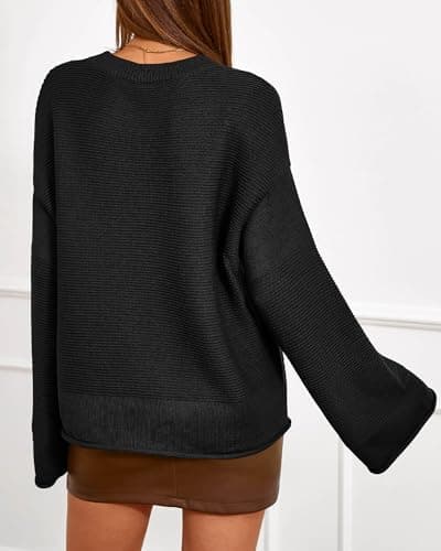 KIRUNDO Oversized Sweaters for Women Ribbed Knit Chunky Long Sleeve Tunic Sweater Pullover Tops Fall Winter Clothing(Black, Small) - Thumbnail 2