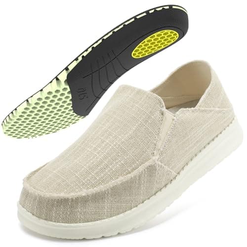 STQ Mens Slip On Shoes with Foldable Back Heel, Arch Suppprt Casual Sneakers for Knee Pain Relief Walking Shoe Beige Size 12 - Image 1