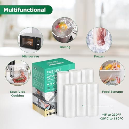 FRESKO Vacuum Sealer Bags Food Rolls 6 Packs - 8" x 20' & 11" x 20', Commercial Grade Seal a Meal Bags for Storage Food and Sous Vide, BPA Free, Customized Size for Vacuum Sealer - Thumbnail 2