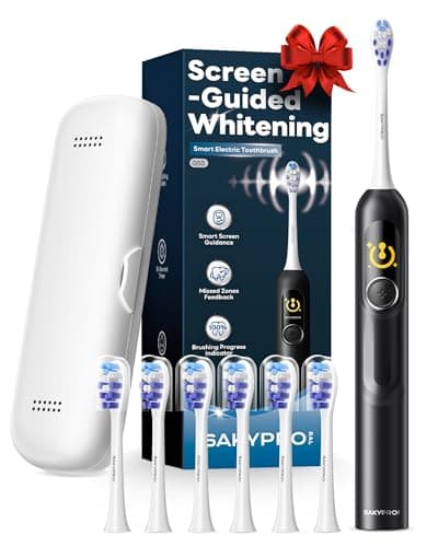 SAKYPRORAL AI Electric Toothbrush w/ 6 Brush Heads, Smart Sonic Toothbrush for Adults Kids Teens, 150-Day Rechargeable Battery, Whitening Real-Time Brushing Map, Travel Case (G5S)