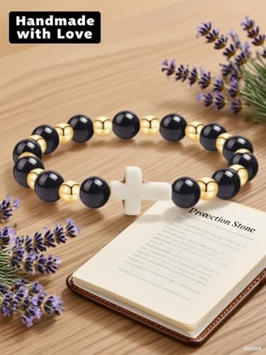 Alegend 8MM Black Obsidian Bracelet with 18K Gold Beads & Cross - Ward Off Negativity, Boost Confidence & Protection, Handmade Spiritual Jewelry - Thumbnail 3