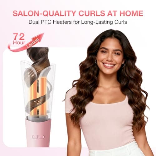 Automatic Curling Iron with 500 Million Ionic, BABONIR 1.25'' Ceramic Rotating Curling Wand with 3 Heat & 2-Way Rotation, Anti-Scald Lightweight Hair Curler, Dual Voltage for Travel, Pink - Thumbnail 6