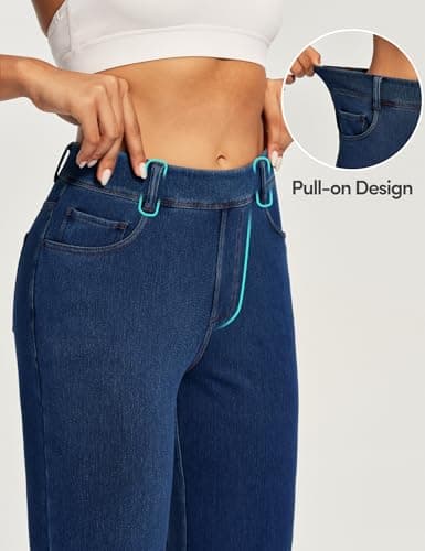 IUGA Straight Leg Jeans for Women Stretchy Pull On Sweatpant Jeans Women High Waisted Bootcut Jean Trendy Denim Pants Dark Blue - Thumbnail 5