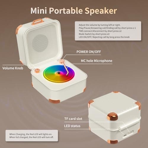 MEI SHUO PIN Portable Bluetooth Speaker,Mini Record Player,HD Sound Quality, Mini Bluetooth Speaker, up to 8 Hours of Play Time,TWS Pairing,Suitable for Family Parties, Outdoor Travel, Birthday Gifts - Thumbnail 2
