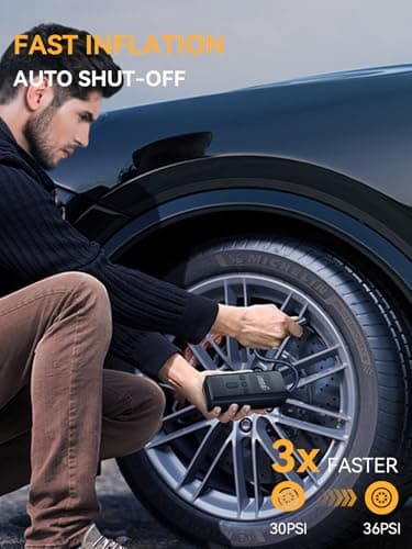 AIRSURE Tire Inflator Portable Air Compressor, 150 PSI Fast Inflation Cordless Air Pump with LED Light, Auto Shut-Off, Rechargeable Battery for Car, Motorcycle, Bike, and Sports Balls - Thumbnail 2