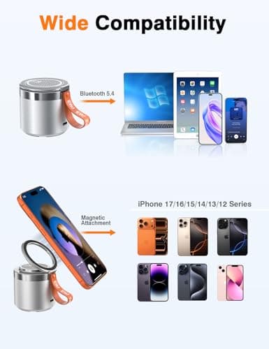EWA Wireless Bluetooth Speaker with Secure Magnetic Phone Stand, HD Surround Sound & Anti-Slip Base | Hands-Free Magnetic Holder for Desk, Kitchen, Home Workout - Gift Ideal for Men Women (Silver) - Thumbnail 6