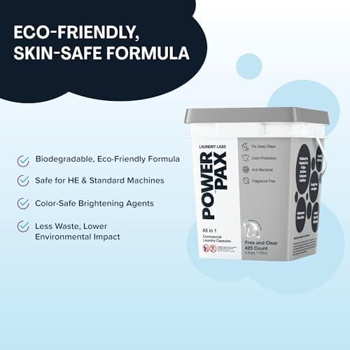 PowerPax Power Pellets Laundry Detergent Capsules, Free and Clear Unscented, 425 Count – Stain Remover, Odor Eliminator, Color Protection and Fabric Softener for Everyday Laundry Cleaning - Thumbnail 6
