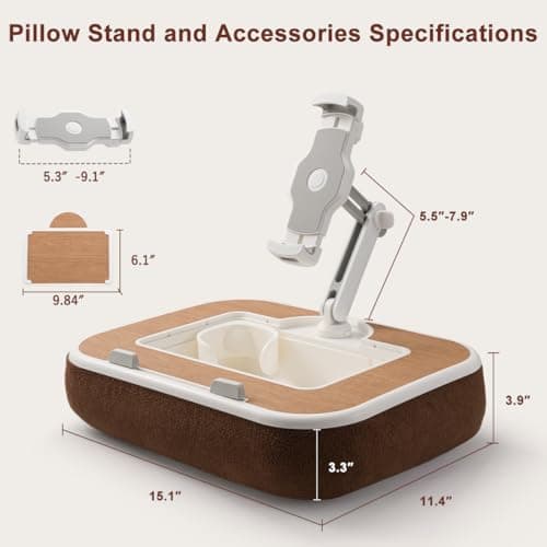 Tablet Pillow Stand with Snack Bowl, 360° Rotating Laptop Lap Desk for 4.7-13" Kindle/Tablet/Phone, 11-15" Laptop, Pillow Kindle Holder for Hands-Free Reading in Bed, Couch,Floor Etc-Wood Grain - Thumbnail 4
