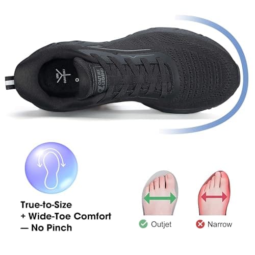 OL OUTJET LEGEND Men's Slip-On Walking Shoes Breathable Running Sneakers Hands-Free Cushion Tennis Shoes Non-Slip Gym Workout Sports Athletic Cross Training Fashion Wide Toe Sneakers Black - Thumbnail 5