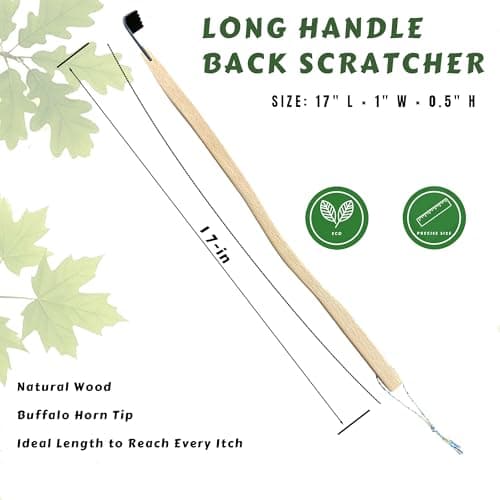 Zhomerzia Natural Buffalo Horn Back Scratcher, Smooth Rounded Tip for Sensitive Skin, 17" Curved Long Wooden Handle for Women Seniors, Lightweight Gift for Mom Wife - Thumbnail 3
