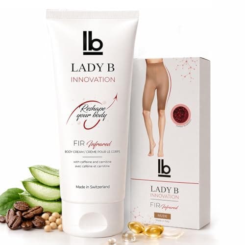 Lady B Firming Body Lotion with Caffeine & Shea Butter – 200mL Swiss-Made Cream + Italian FIR Short Tights – 2-in-1 System for Smoother, Tighter Skin & Cellulite Reduction – Oeko-Tex Certified