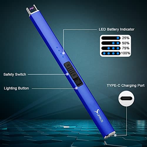 SUPRUS Electric Lighter Arc Windproof Flameless USB Rechargeable Lighter with Safety Lock for Candle BBQ Camping (Dark Blue) - Thumbnail 3