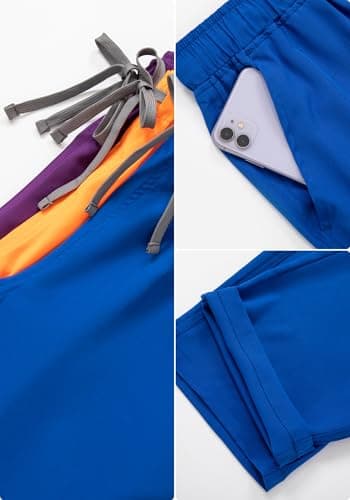 YEZEX Women's Scrub Set, V-Neck Top & Straight Leg Pants w/ 6 Pockets, Medical Scrubs Top & Pants - Thumbnail 3